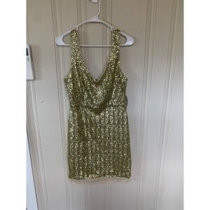 Bisou Bisou Gold Sequin Party Dress JCPenney‎ Sleeveless V Neck Size 8